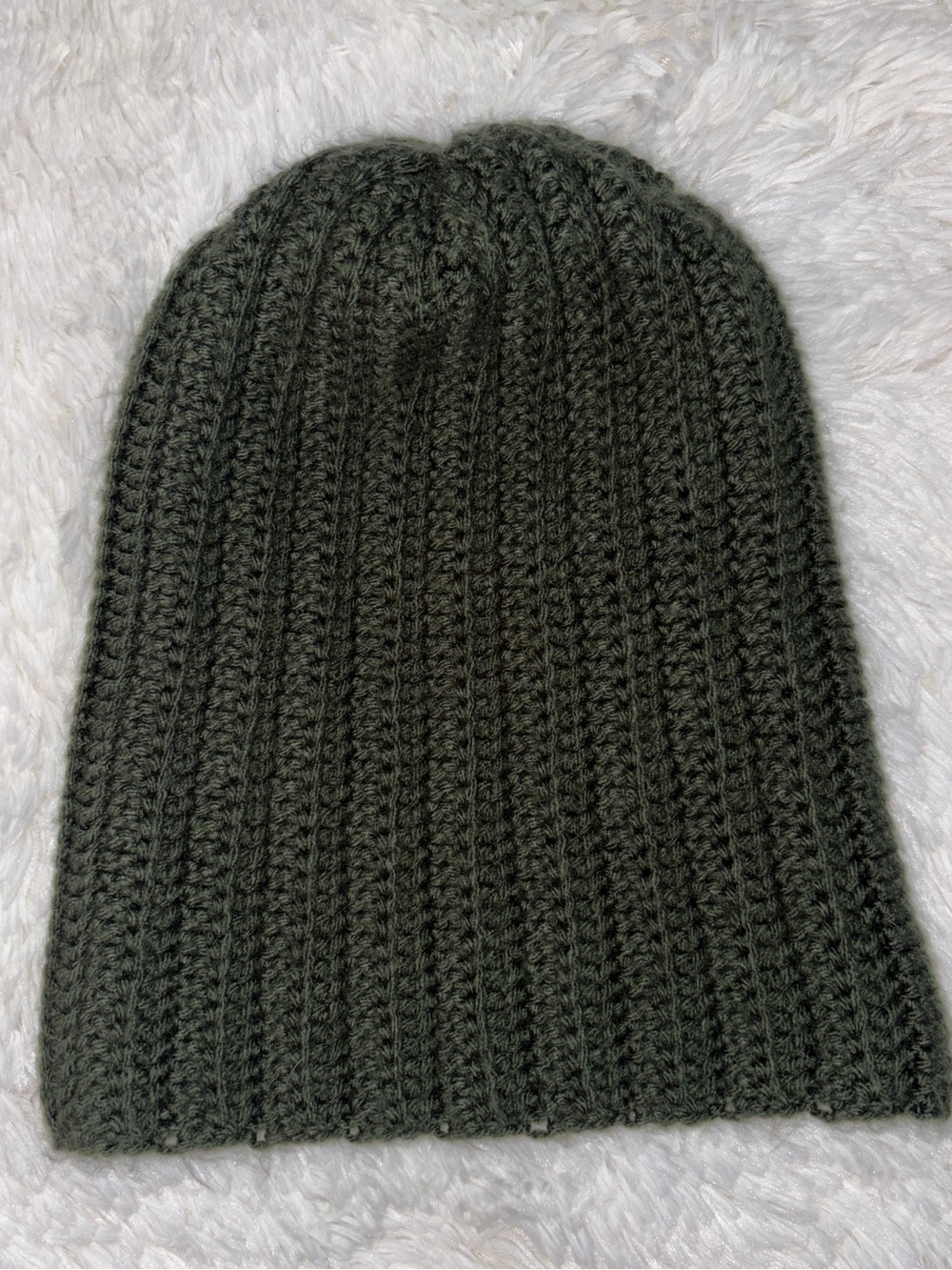 Army Green Handmade Ribbed Knit Beanie - Olive Green